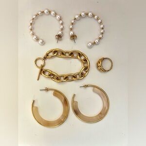 J. Crew Gold and Pearl Earring, Etsy gold bracelet and ring